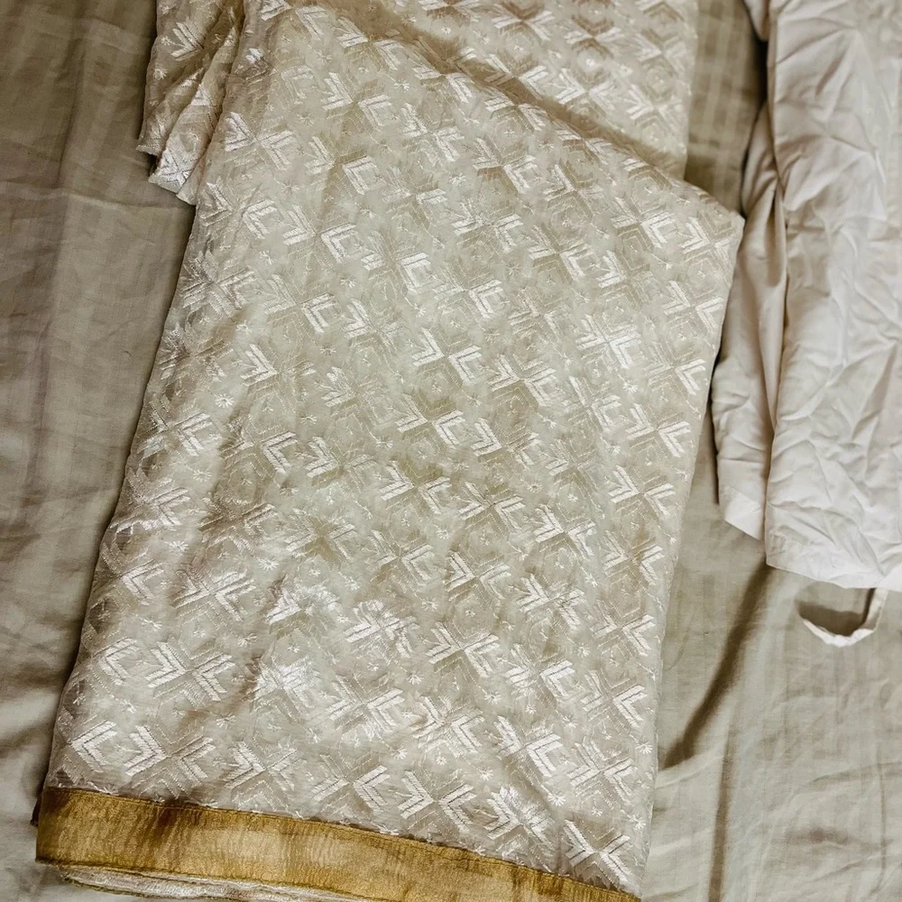 Lucknowi thread Embroidered Saree with slim Petticoat - Picture 10 of 15